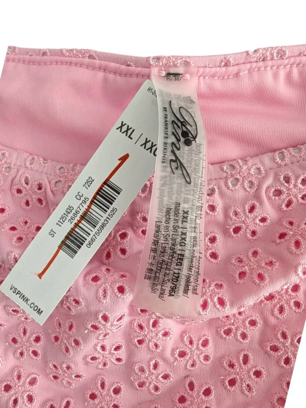 PINK X Frankies Bikinis Eyelet Bikini Set Pink Underwire Lace Cheeky Size XXL